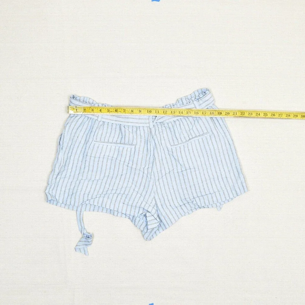 NEW Loft Women Striped Linen Blue Size XL Pockets Chino Shorts Belted